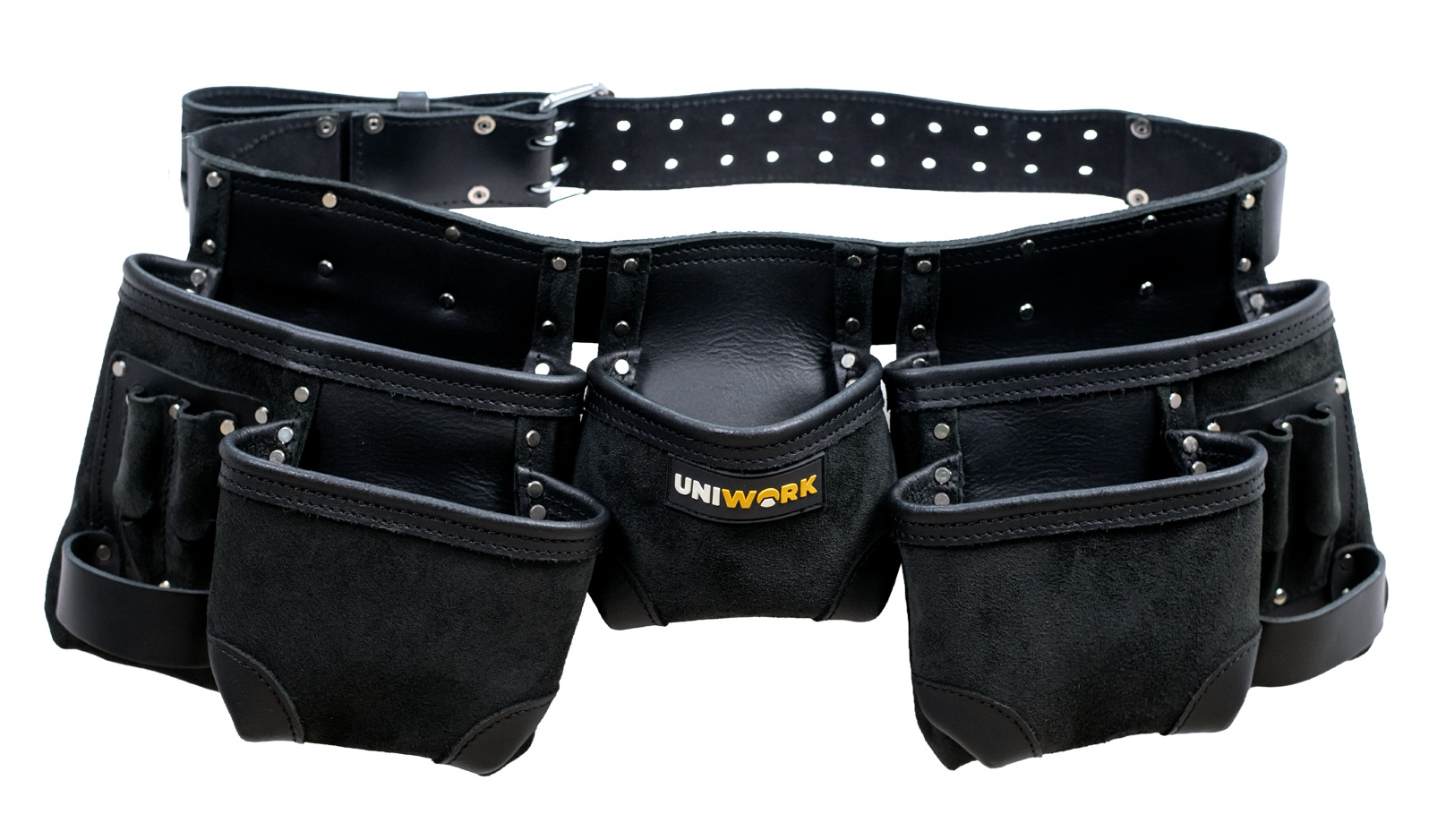 Uniwork Premium Black Leather 11-Pocket Carpenter's Tool Belt