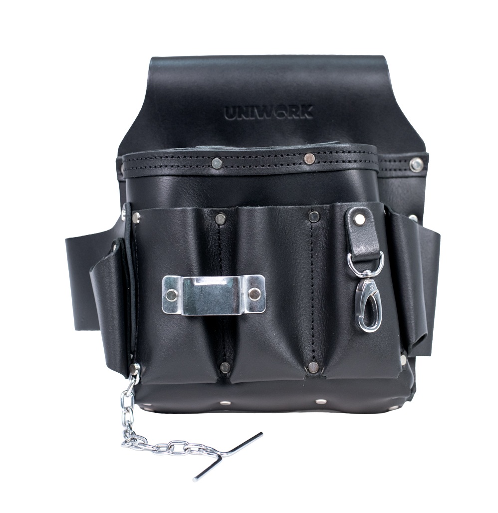 Uniwork Black Leather 8-Pocket Electrician's Tool Belt Pouch
