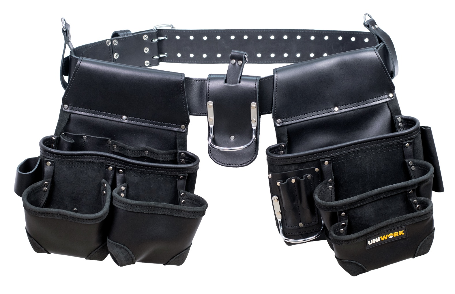 Uniwork Premium Black 11-Pocket Leather Tool Belt